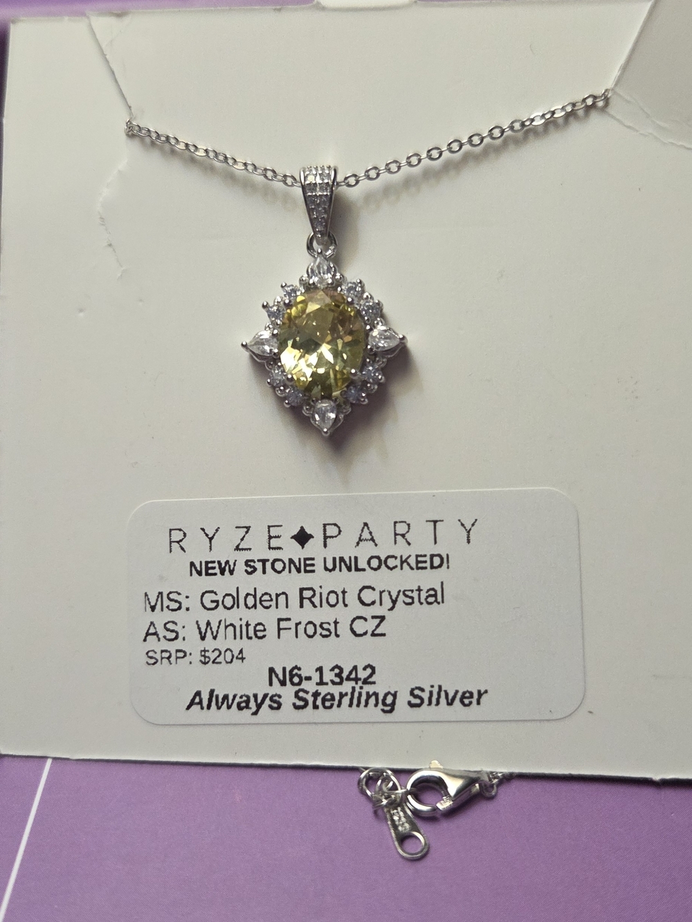 Golden Crystal Pendant Necklace in Silver
